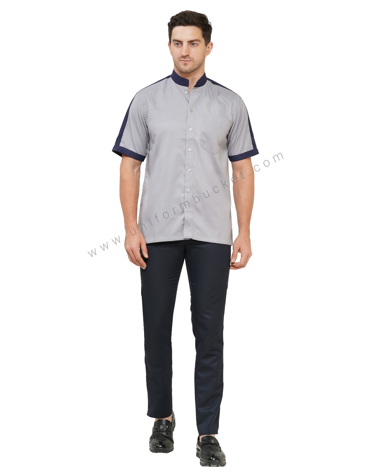 LIGHT GREY & INK BLUE MALE WORKWEAR SHIRT WITH DESIGNER SLEEVE  thumbnail 2